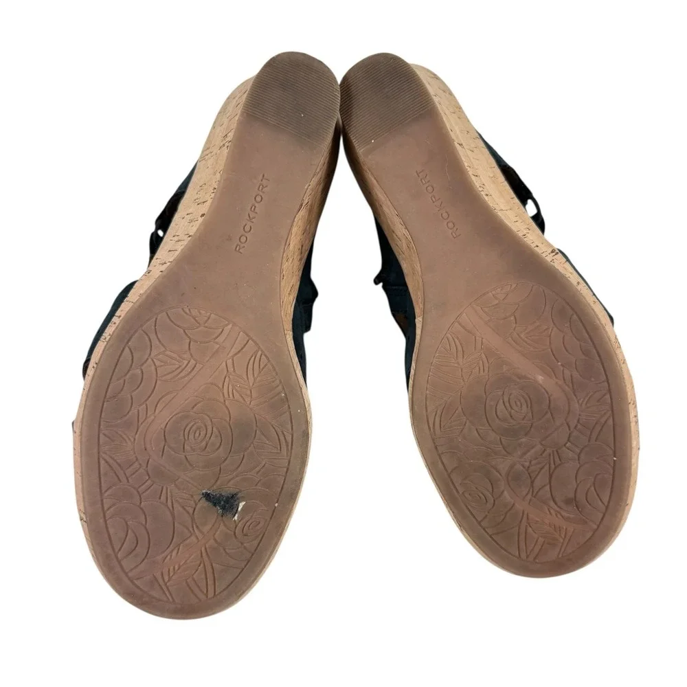 Rockport Cobb Hill Jana Leather‎ Gray Perforated Cork Wedge Sandals Women's Sz 8